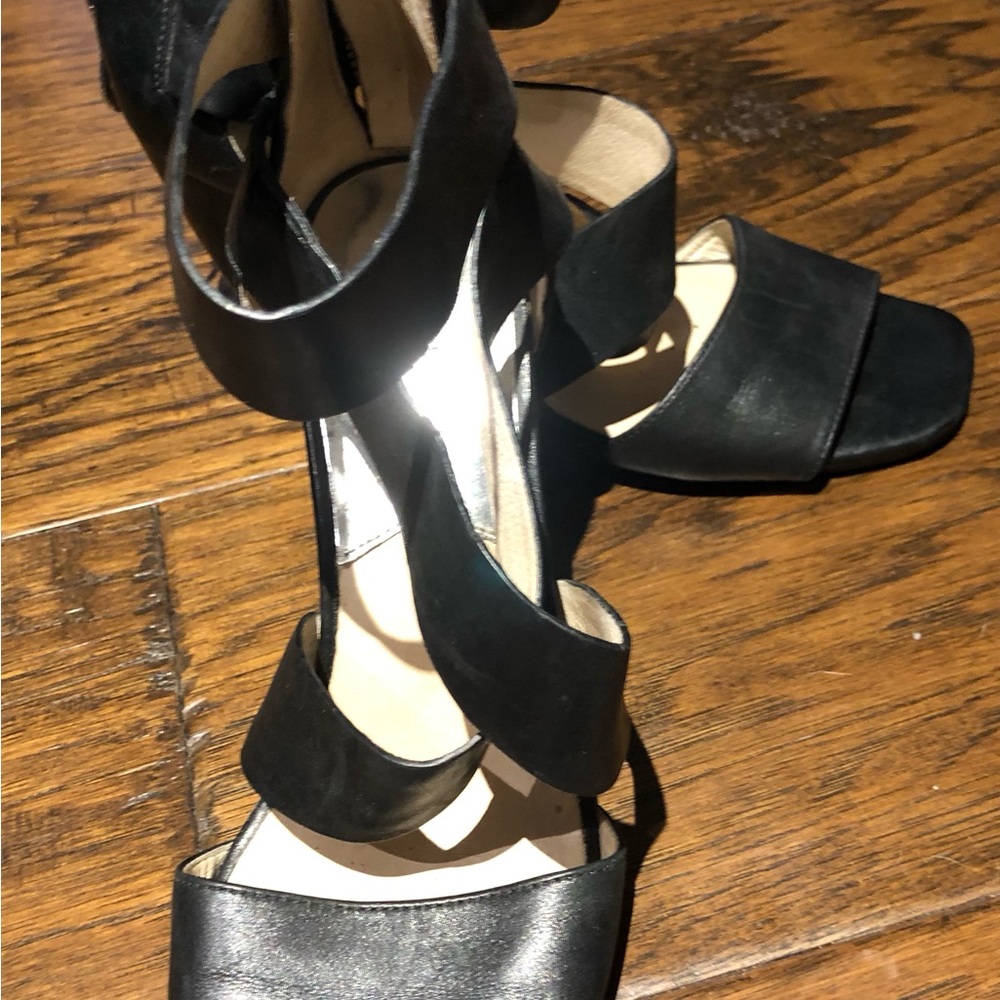Michael Kors black leather wedge sandals size 7